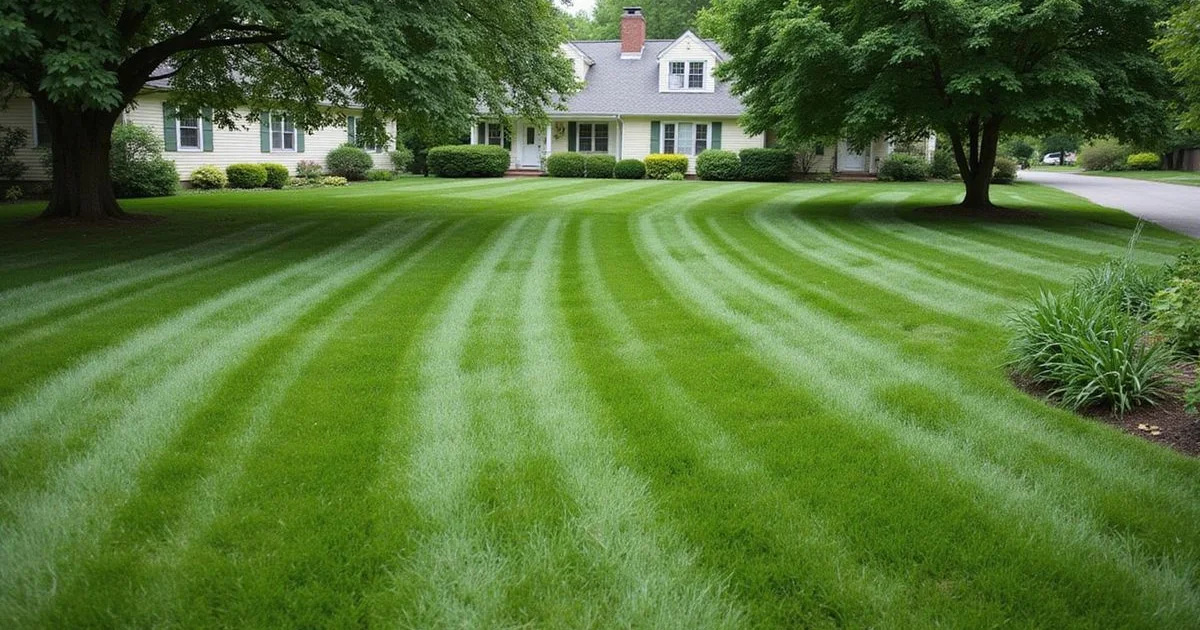 Two side-by-side photos of a suburban Connecticut lawn — neatly mowed vs slightly overgrown
